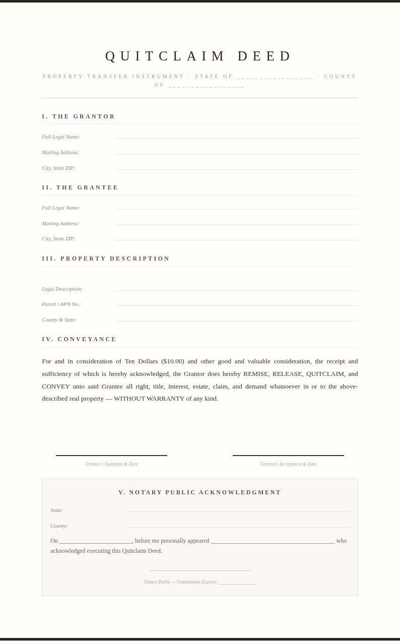 Academic formal quitclaim deed